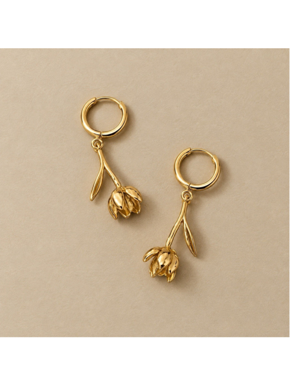 Anthropologie Tulip Flower Hoop Huggie Earrings Boho Dainty Botanical Delicate